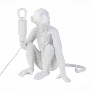 Белая настольная лампа обезьяна с лампочкой в лапе «Tenato»