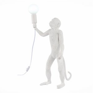Белая настольная лампа стоящая обезьяна с лампочкой в лапе «Tenato»