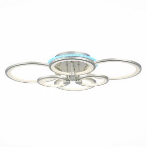 Серебристая потолочная люстра кольца 168Вт с пультом и RGB подсветкой «Leto»