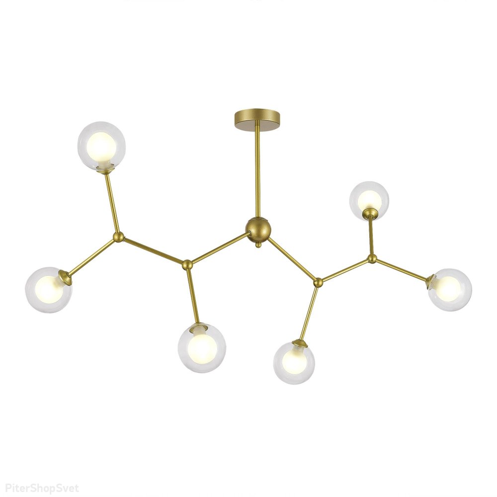 Золотистая люстра-молекула на штанге с двойными плафонами шар «Arcus» SLE1106-203-06