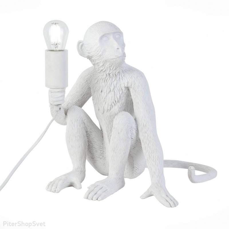 Белая настольная лампа обезьяна с лампочкой в лапе «Tenato» SLE115104-01
