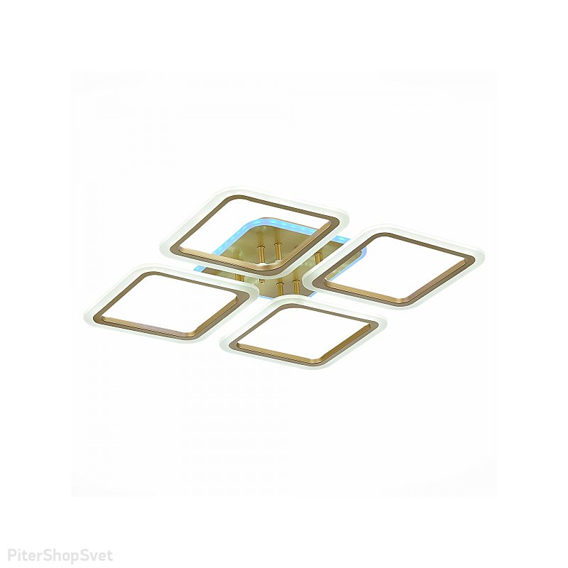 Золотистая потолочная люстра квадраты 112Вт с пультом и RGB подсветкой «Qutro» SLE200422-04RGB