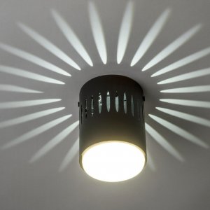 Накладной потолочный светильник цилиндр со световым узором на потолке, чёрный «Sotto»