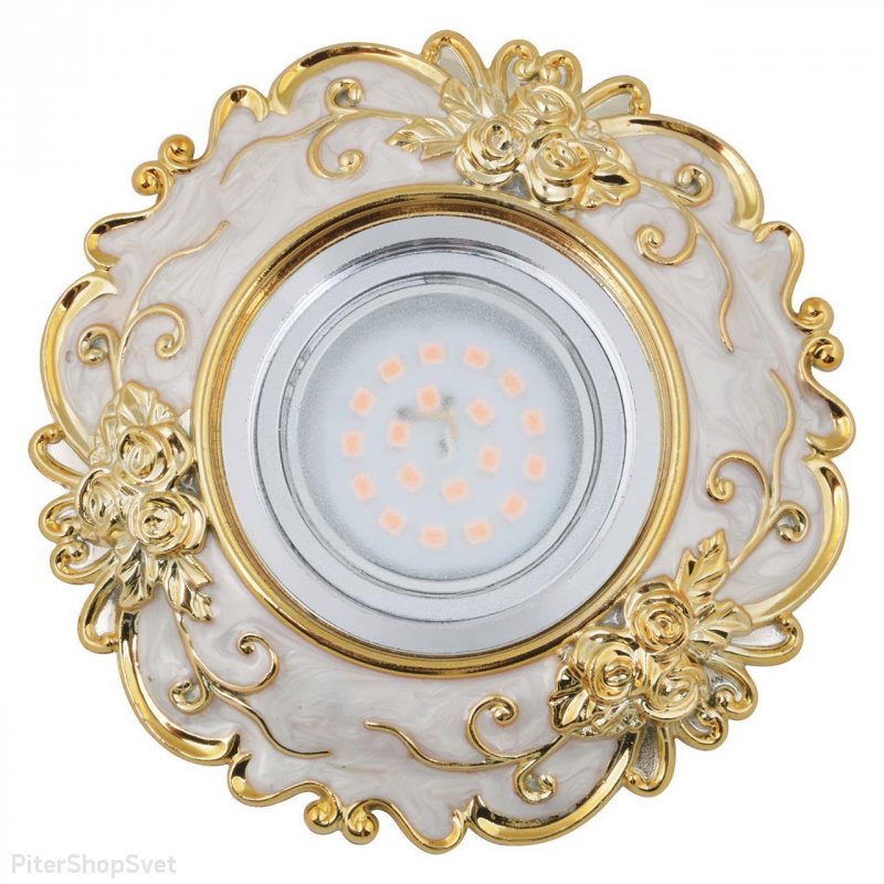 Встраиваемый светильник с цветочным узором «Arno 101» DLS-A105 GU5.3 Chrome/Beige+Gold