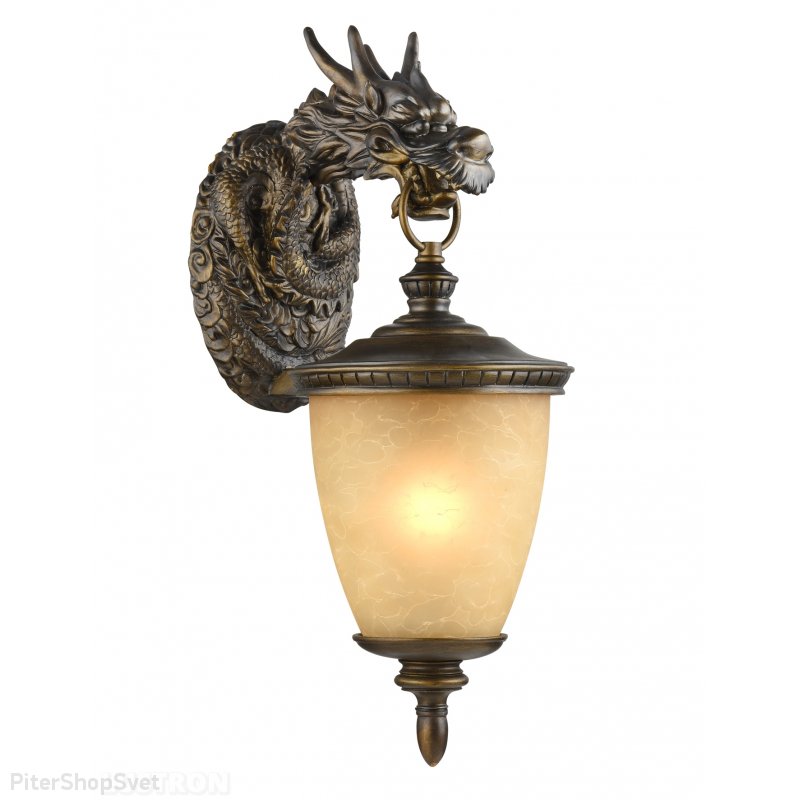 Настенный уличный светильник голова дракона с фонарём в зубах «Dragon» 1716-1W