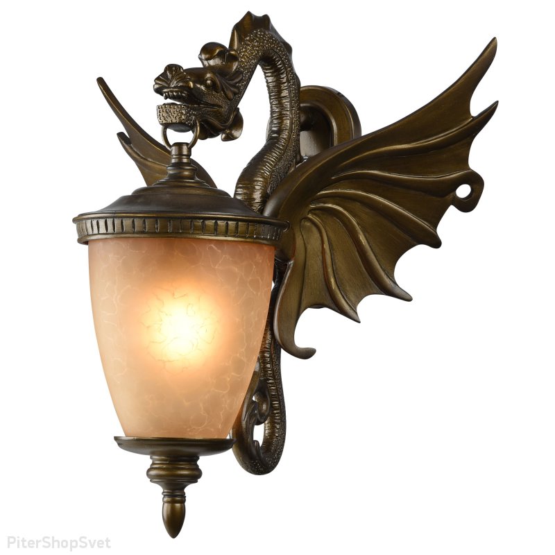 Настенный светильник металлический крылатый дракон с лампой в зубах «Dragon» 1717-1W
