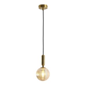 Подвесной светильник цвета латуни с янтарным плафоном шар 12см «IDEM»