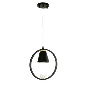 Чёрный подвесной светильник с птичкой в кольце «UCCELLO»
