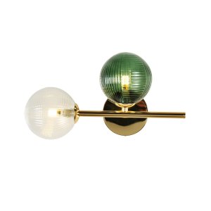 Настенный светильник золотого цвета с прозрачным и зелёным плафоном шар «INFILATO»
