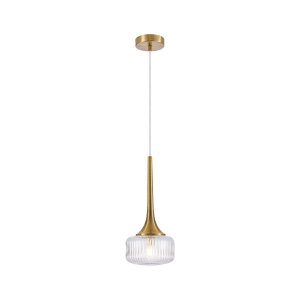 Латунный подвесной светильник с прозрачным ребристым плафоном «MALINCONIA»