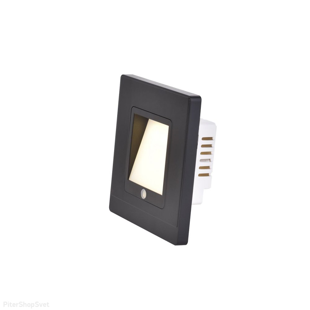 Чёрный встраиваемый светильник для подсветки ступеней с датчиком 1Вт 3000К «NOX» 4046-1W