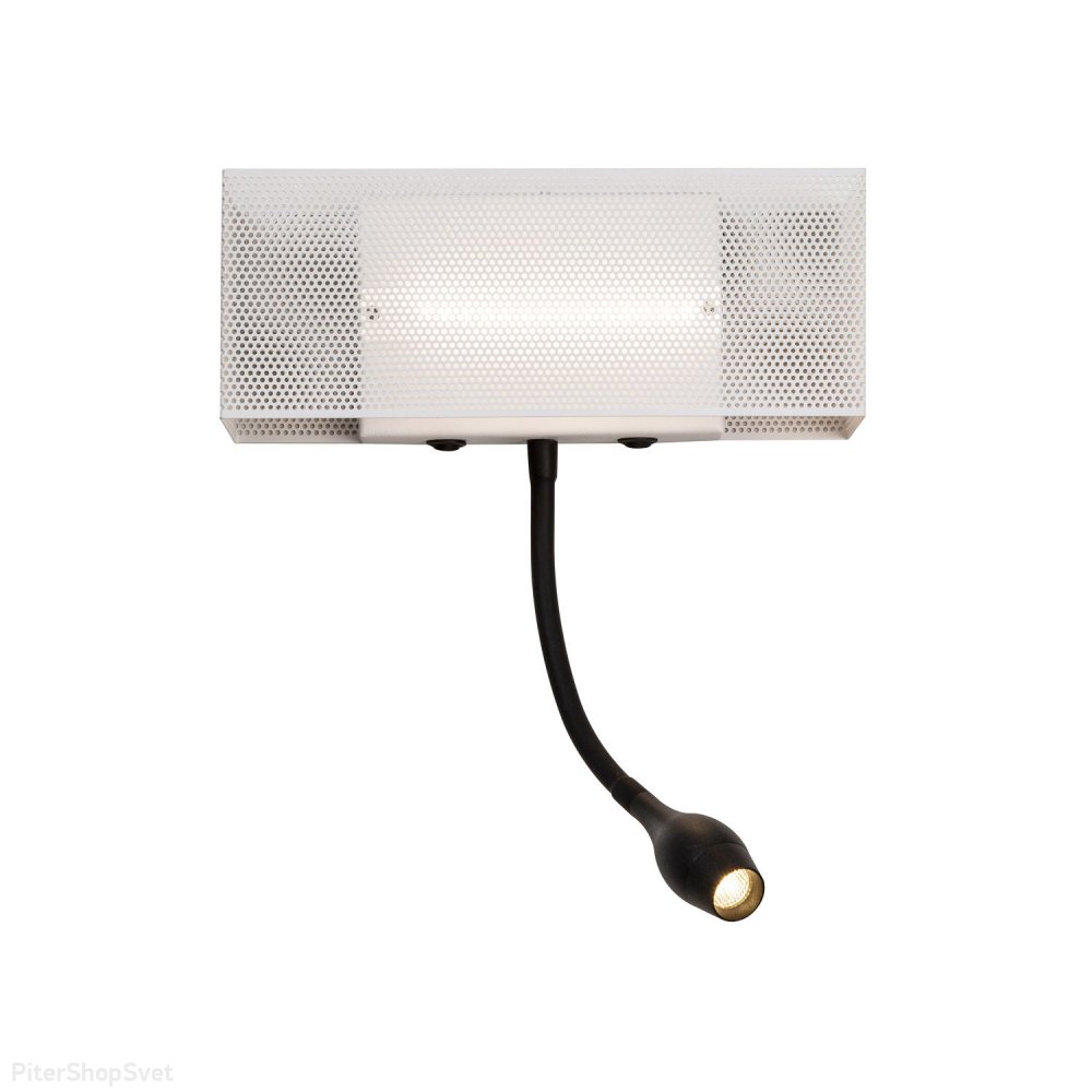 Прямоугольный настенный светильник с гибкой лампой для чтения 6+3Вт 4000К белый/чёрный «TWIN» 4066-2W