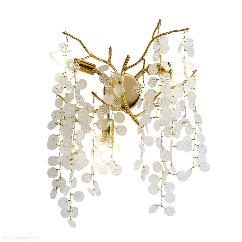 Золотой настенный светильник ветви с хрустальными подвесками «PARRA» 4161-3W