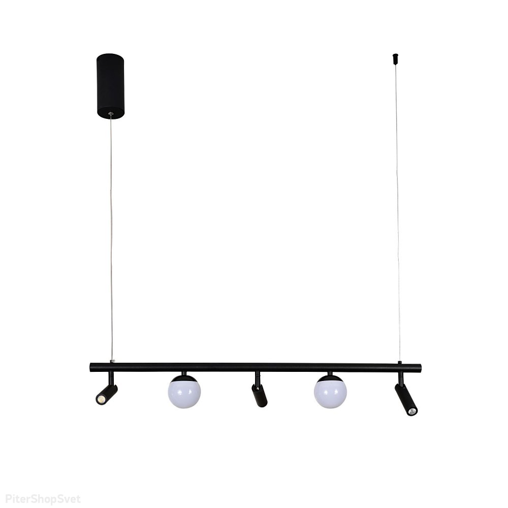Чёрный длинный подвесной светильник со спотами и шарами «PHILIA» 4179-5P