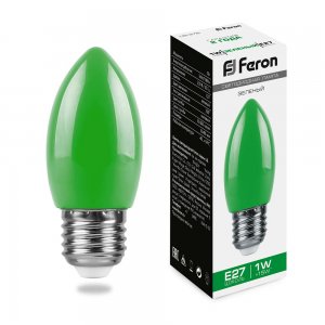 Лампочка свеча Е27 1Вт зелёная «LB-376»
