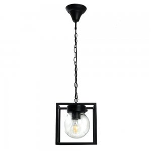 Чёрный уличный прямоугольный подвесной светильник с плафоном шар «PL715»
