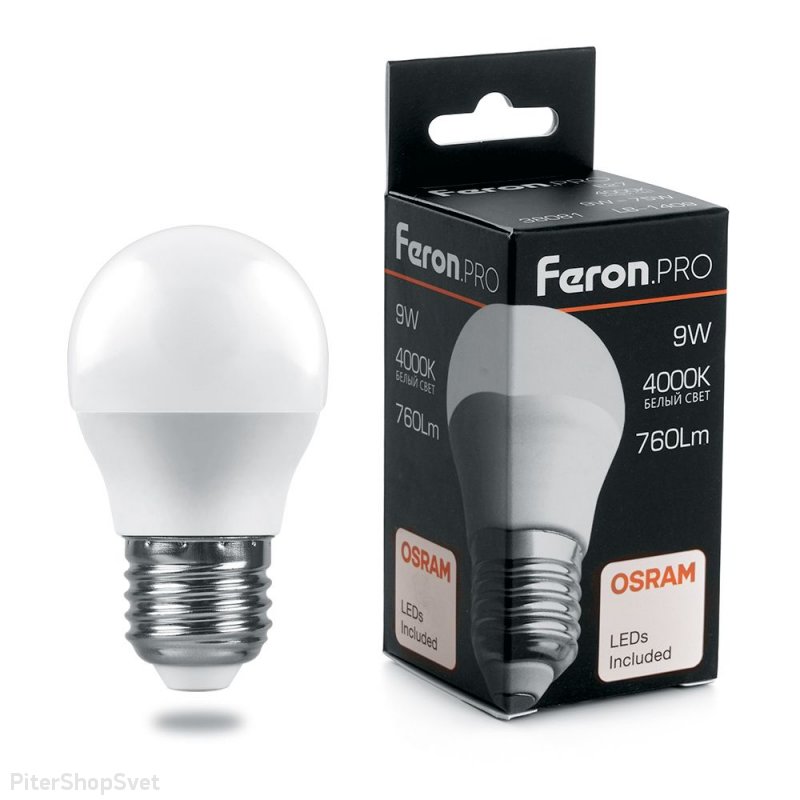 Лампочка Е27 9Вт 4000К Osram LED шарик белый «LB-1409» 38081