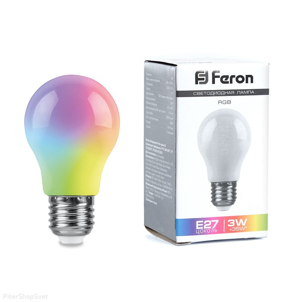 Лампочка груша Е27 3Вт RGB плавная смена цвета «LB-375» 38118
