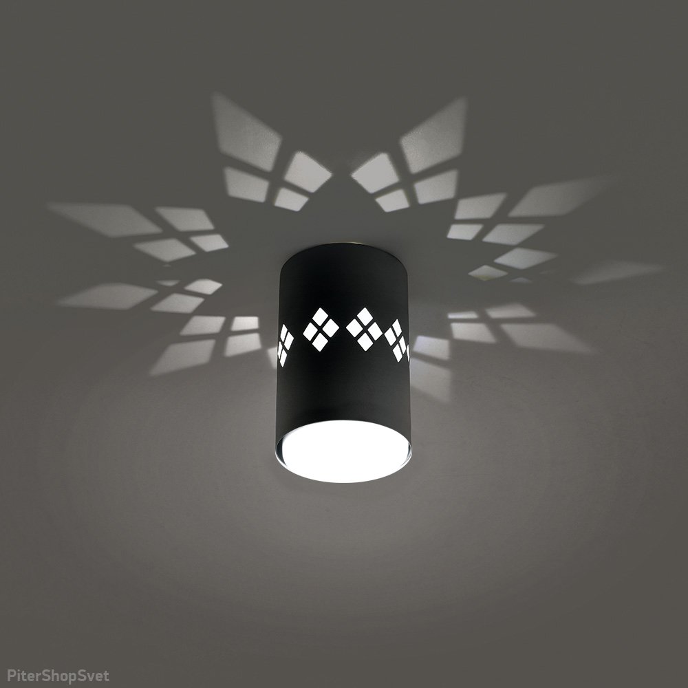 Чёрный накладной потолочный светильник цилиндр с подсветкой «Barrel HL351» 41456