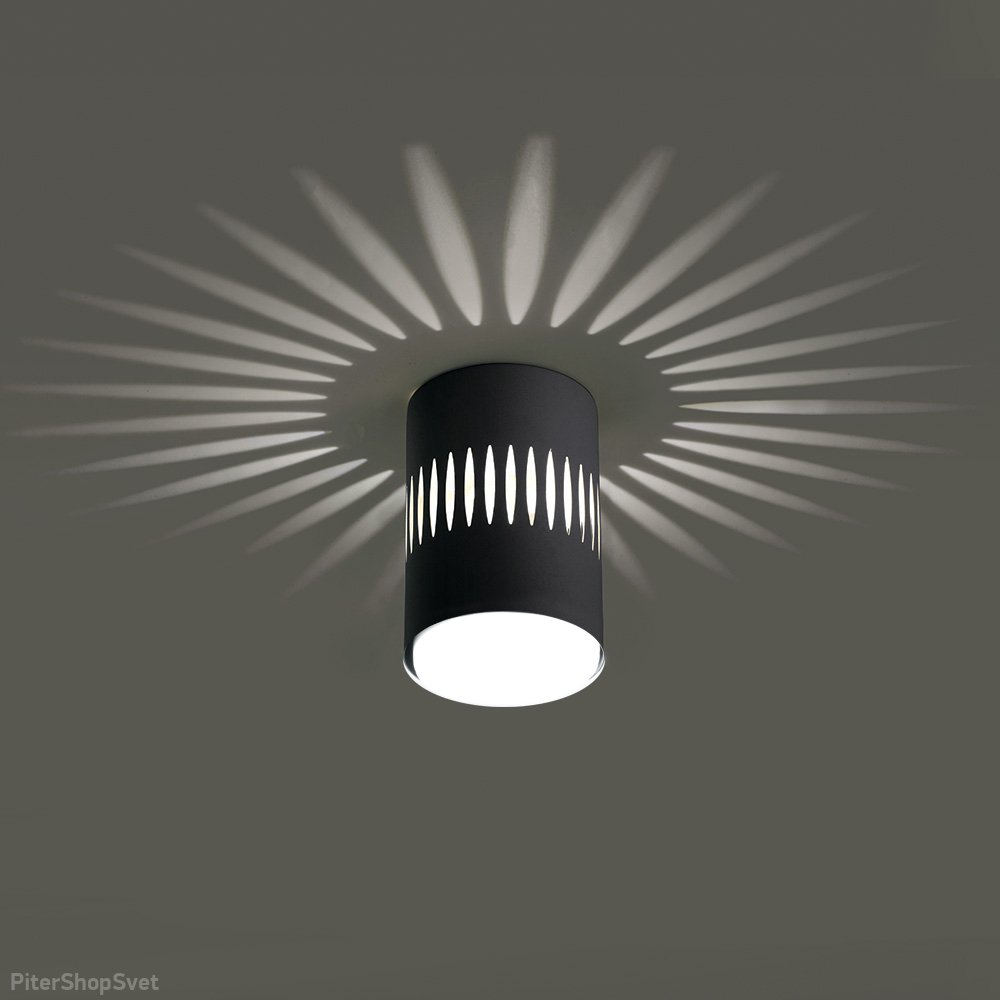 Чёрный накладной потолочный светильник цилиндр с подсветкой «HL349» 41460