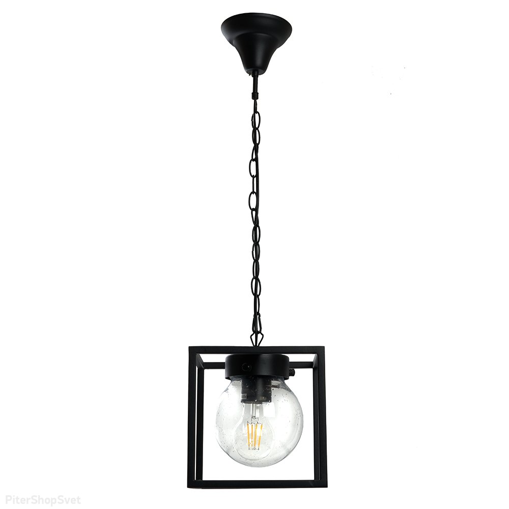Чёрный уличный прямоугольный подвесной светильник с плафоном шар «PL715» 48386