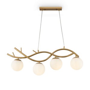 Латунный подвесной светильник ветка с белыми шарами «Rosella»