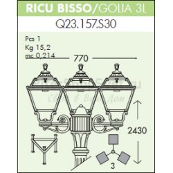 Фонарный уличный столб Q23.157.S30.E27 RICU BISSO/GOLIA E27 3L