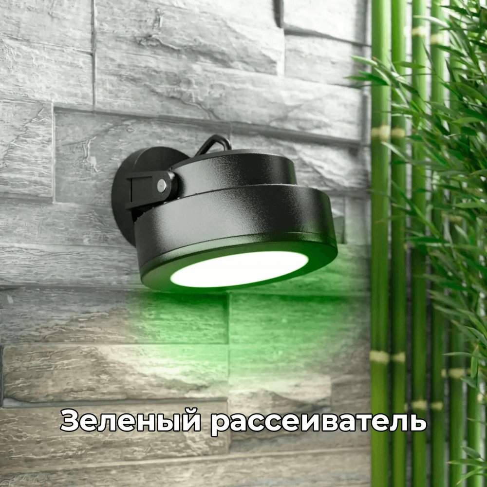 Чёрный уличный накладной поворотный светильник для акцентной подсветки, зелёный рассеиватель «TOMMY» 2M1.000.000.ANC1L