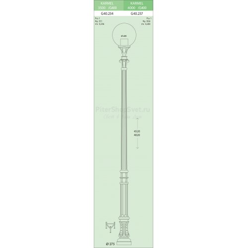 Уличный фонарь столб KARMEL 3500 GLOBE 400 G40.234.000.E27