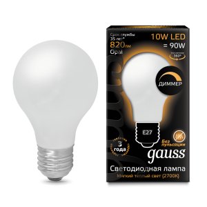 Диммируемая лампочка Е27 10Вт 2700К матовая груша «Filament A60 OPAL dimmable»