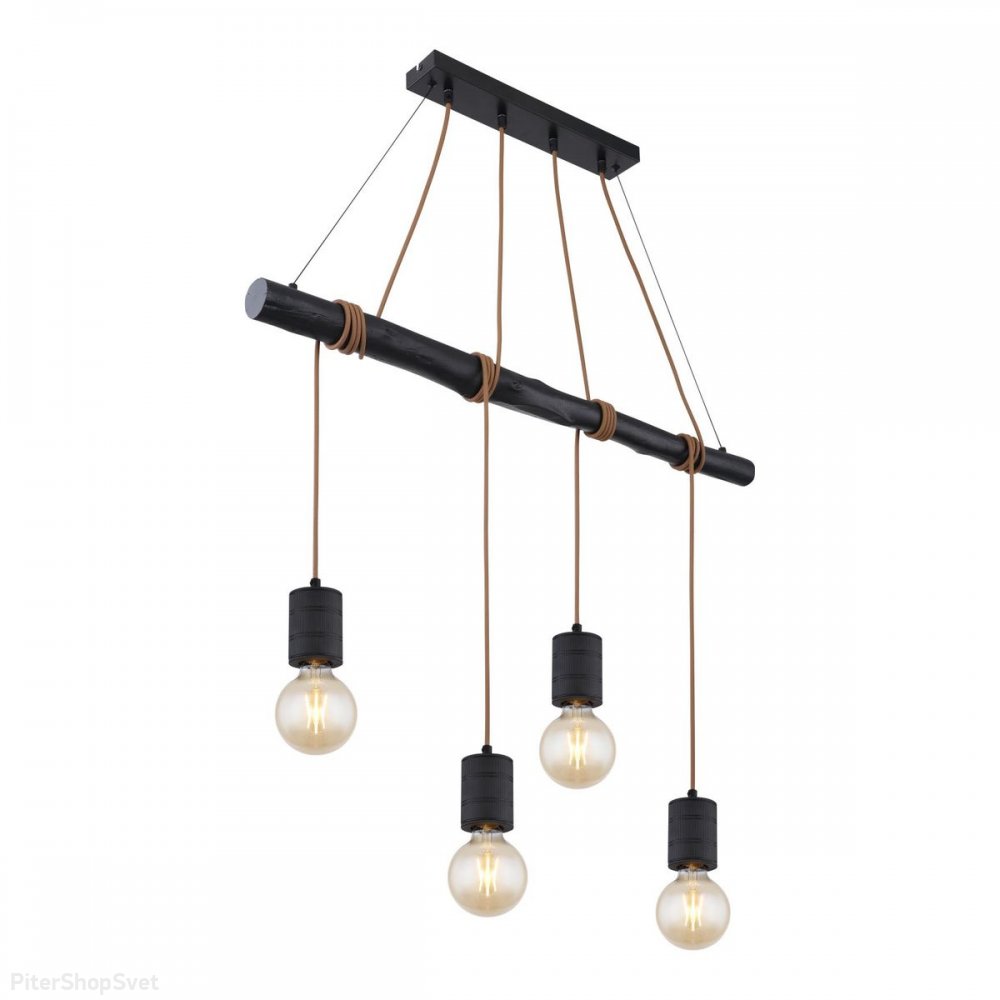 Чёрный светильник с подвесами на бревне «Hermine» 54030-4HA
