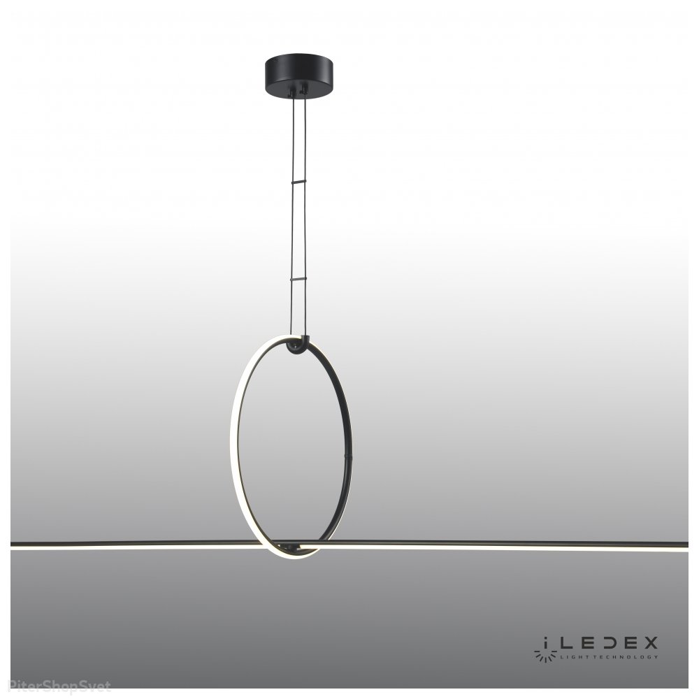 Чёрный длинный линейный подвесной светильник с кольцом 35Вт 3000К «Zoom» 10339P/A2-35W-3000K BK-WH