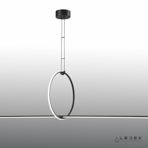 Чёрный длинный линейный подвесной светильник с кольцом 35Вт 3000К «Zoom»