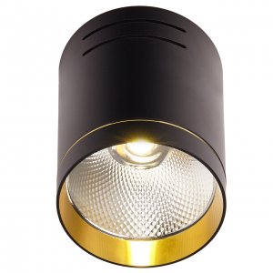 Чёрно-золотой накладной потолочный светильник цилиндр 10Вт 4200К