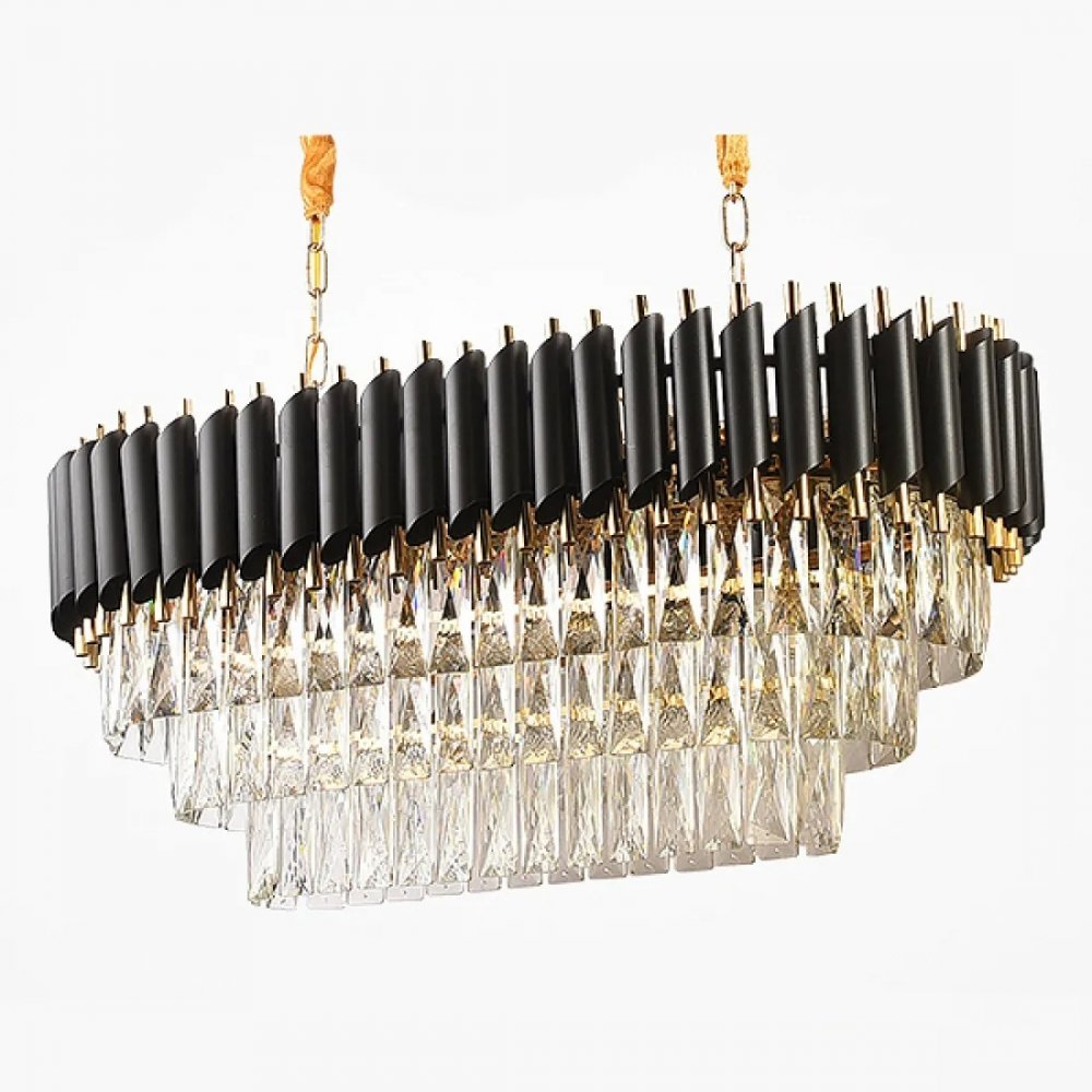 Длинная подвесная люстра с подвесками каскад «Empire Black Rectangular Chandelier Crystal» 156487-22