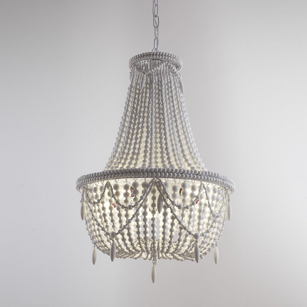 Люстра подвесная «Rh Anselme White Wood Large Chandelier» 84548-22