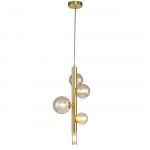 Подвесной светильник золотого цвета с янтарными шарами «11026/5P Gold Canto»