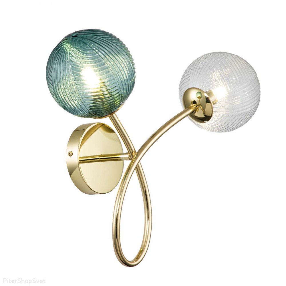 Настенное бра с плафонами шар, золотой/зелёный/прозрачный «11032/2W Gold Selva» V000299