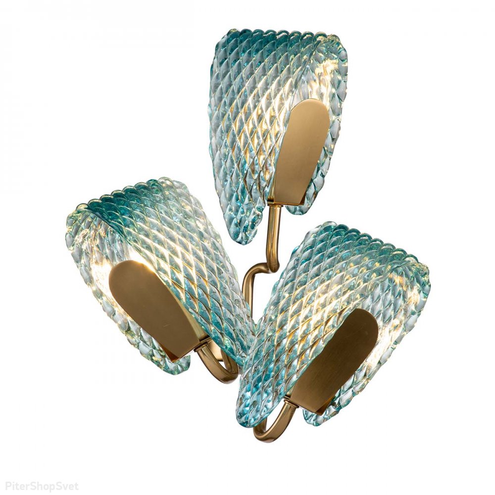 Настенный светильник бронзового цвета с голубыми лепестками «11033/3W Blue Fless» V000338