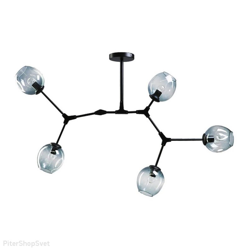 Чёрная люстра на штанге с голубыми плафонами «Нисса» 07512-5,19(05)