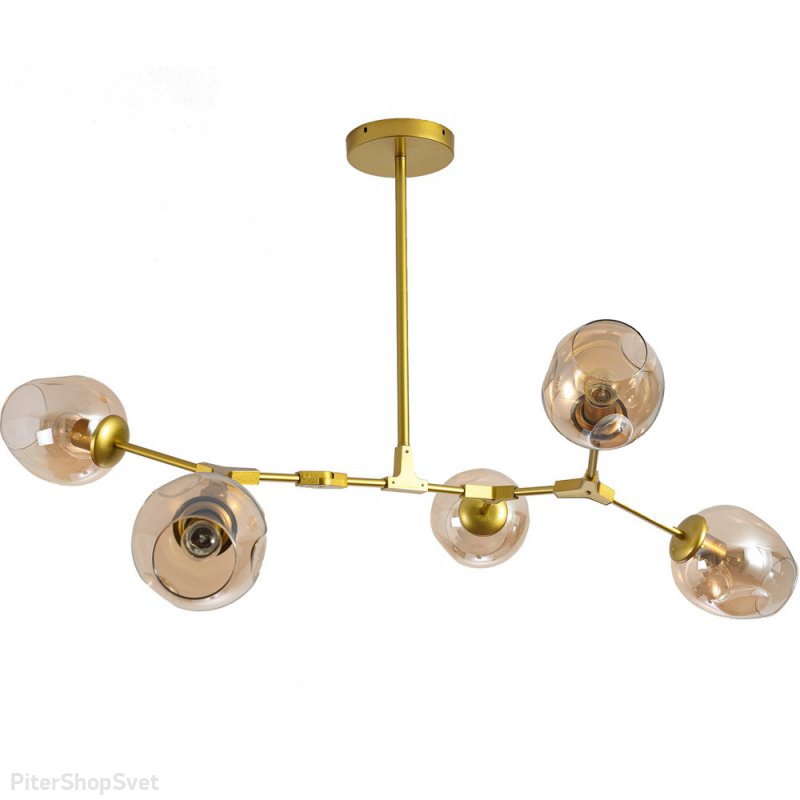 Люстра на штанге золотого цвета с медовыми плафонами «Нисса» 07512-5,33