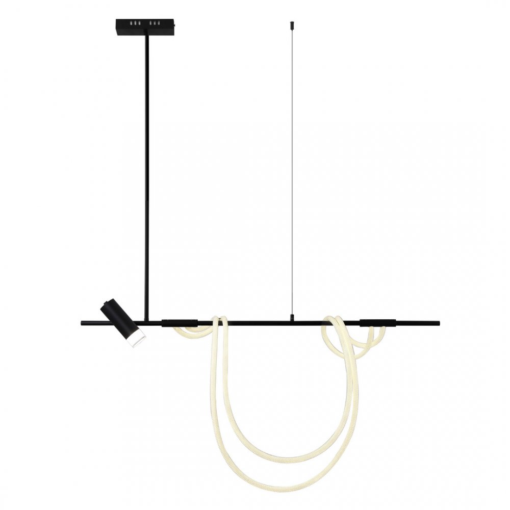 Длинная люстра на штанге с неоном 120см 48Вт 4000К + спот GU10, пульт/приложение «Кайли» 08039K-120A,19