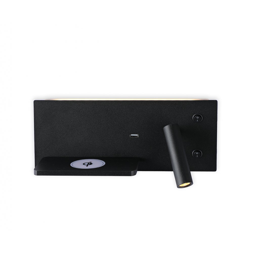 Чёрное бра-полка с беспроводной зарядкой, USB и выключателем «Норти» 08075L,19
