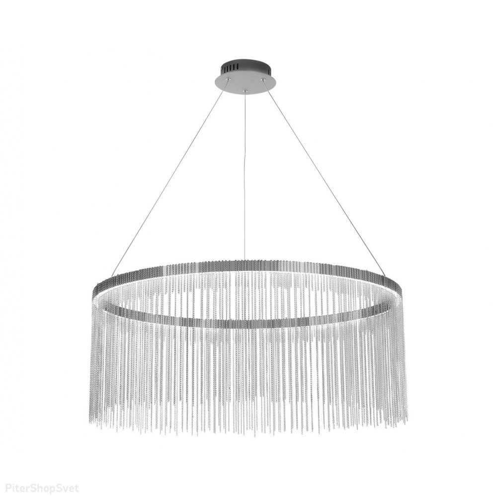 Хромированная подвесная люстра кольцо 80см 50Вт 4000К с цепочками «Агни» 08260-80,02