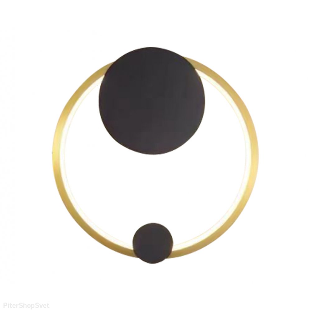 Чёрно-латунный настенный светильник кольцо D25см 16Вт 4000К «Эрин» 08433,36-19