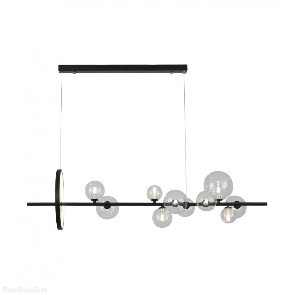 Чёрный длинный подвесной светильник с прозрачными шарами и кольцом «Иона» 09408-10,19
