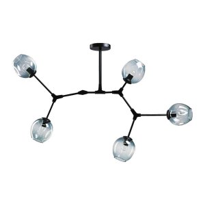 Чёрная люстра на штанге с голубыми плафонами «Нисса»