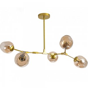 Люстра на штанге золотого цвета с медовыми плафонами «Нисса»