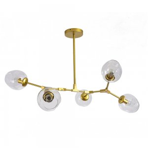Люстра на штанге золотого цвета с прозрачными плафонами «Нисса»
