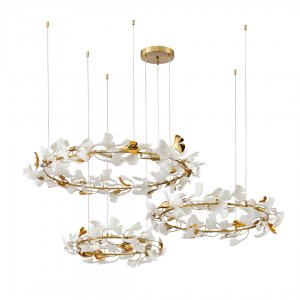 Подвесная люстра 3 кольца с лепестками «Сири»